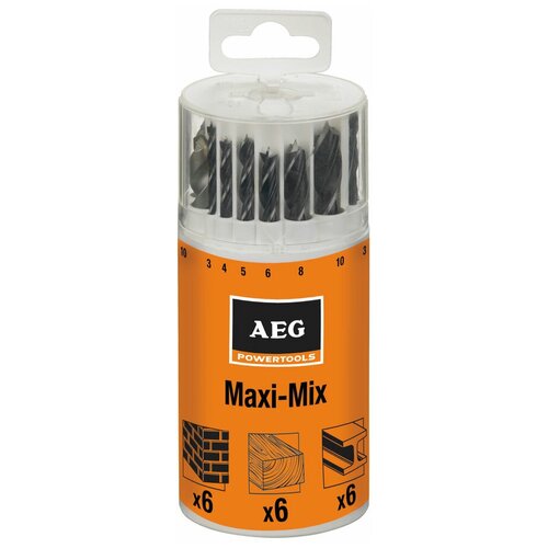 Сверла по камню / по металлу HSS-R (DIN 338) / по дереву AEG Maxi Mix Set in Plastic Box - 18pcs 4932359415