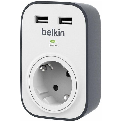 Сетевой фильтр Belkin 1 розетка/2xUSB, макс 306Дж (BSV103vf)