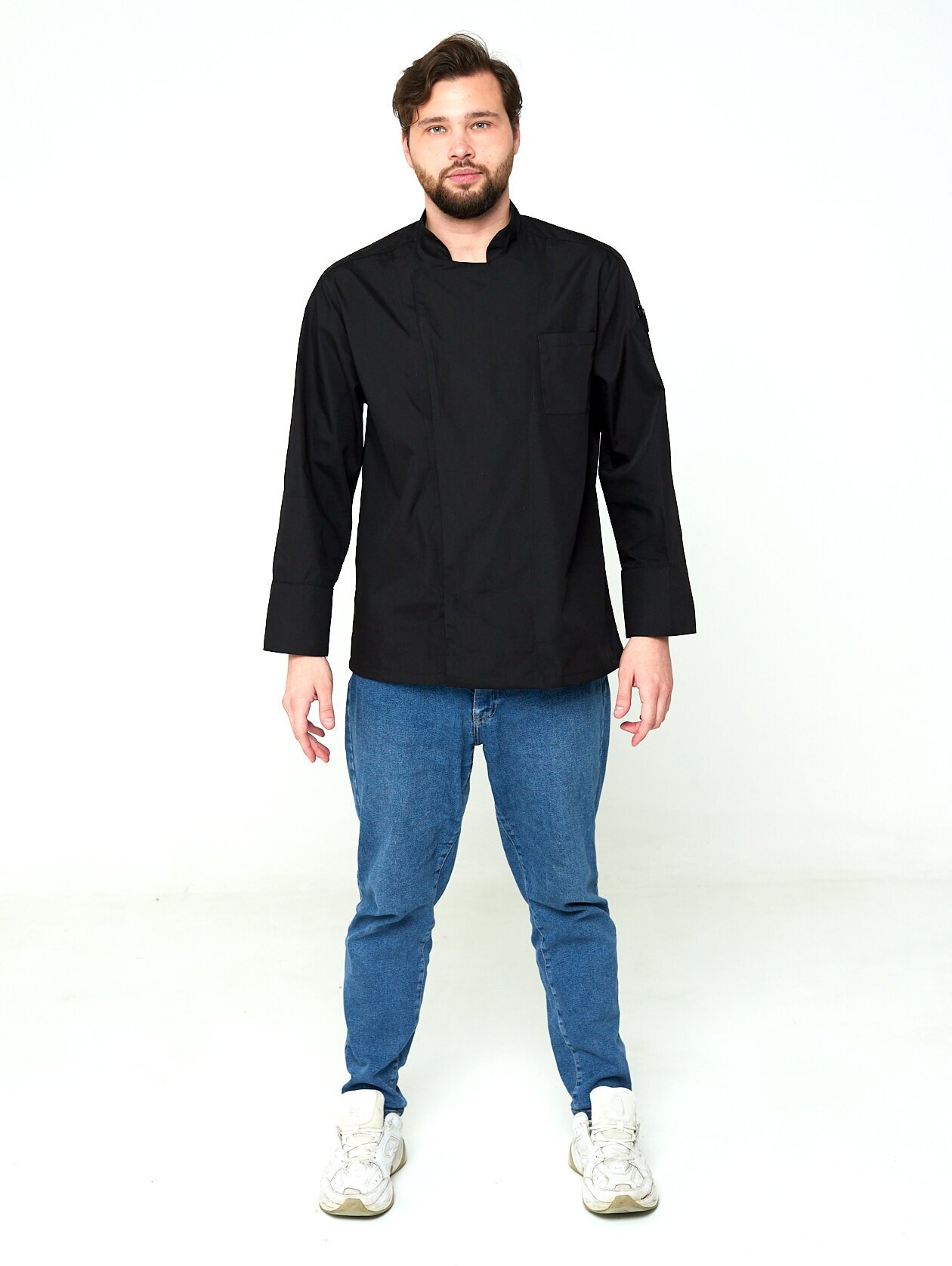Китель мужской чёрный MATT с длинным рукавом/ размер 46/одежда повара/рубашка рабочая/китель поварской мужской/униформа поварская/куртка поварская