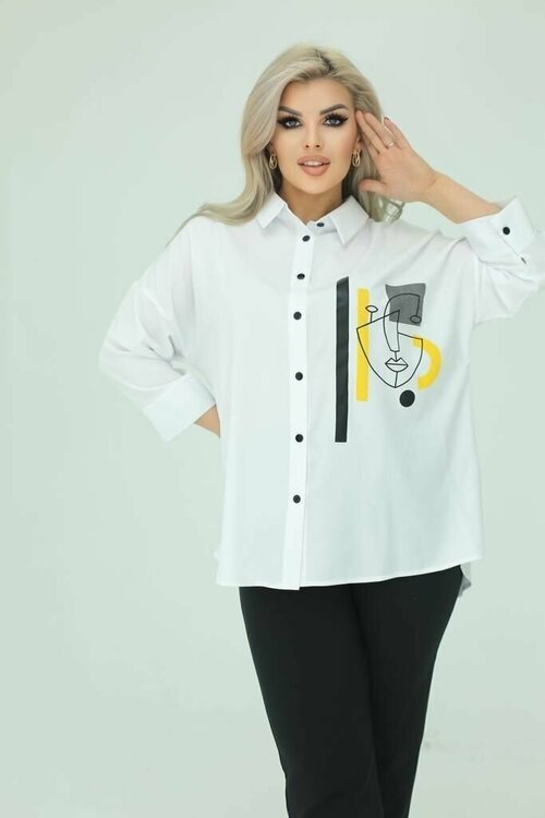Блуза , классический стиль, оверсайз, укороченный рукав, размер 54, белый