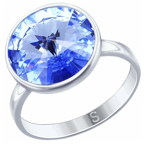Кольцо SOKOLOV, серебро, 925 проба, родирование, кристалл, размер 17, синий кольцо из серебра с кристаллом swarovski яхонт ювелирный арт 242853