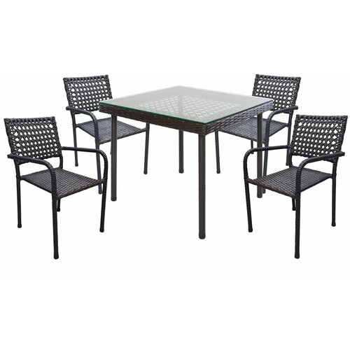 Комплект обеденный ЭкоДизайн ORFEY (стол и 4 стула) темно-коричневый