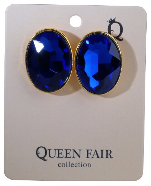 Серьги клипсы Queen Fair, стекло, синий