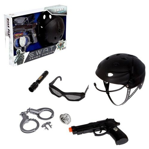 фото Набор шпиона "суперагент", 6 предметов: каска, очки, пистолет, наручники, фонарик, значок сима-ленд