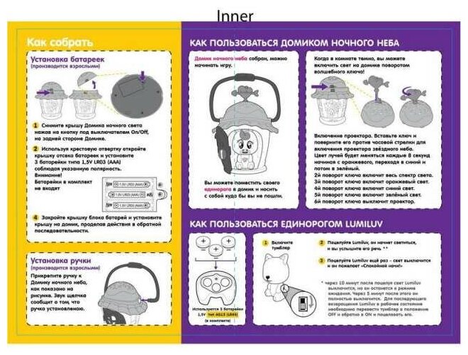 Ночник LUMILUVS Единорог Luna с домиком-проектором звездного неба LB015