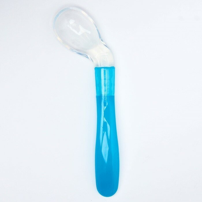 Ложка детская силиконовая «Изогнутая» для кормления, от 5 мес, цвет голубой