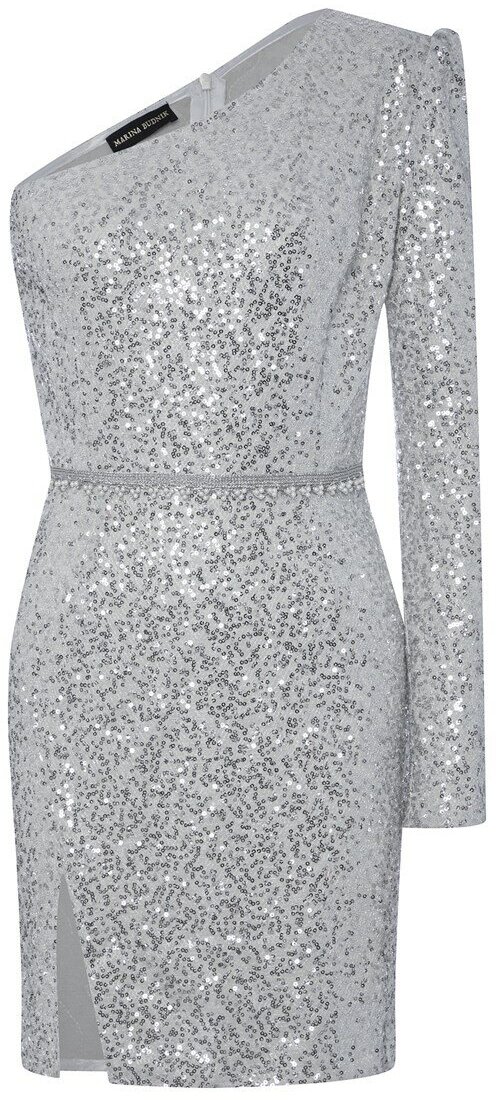 Платье-футляр MARINA BUDNIK, вечернее, прилегающее, мини, размер 42/44, серебряный