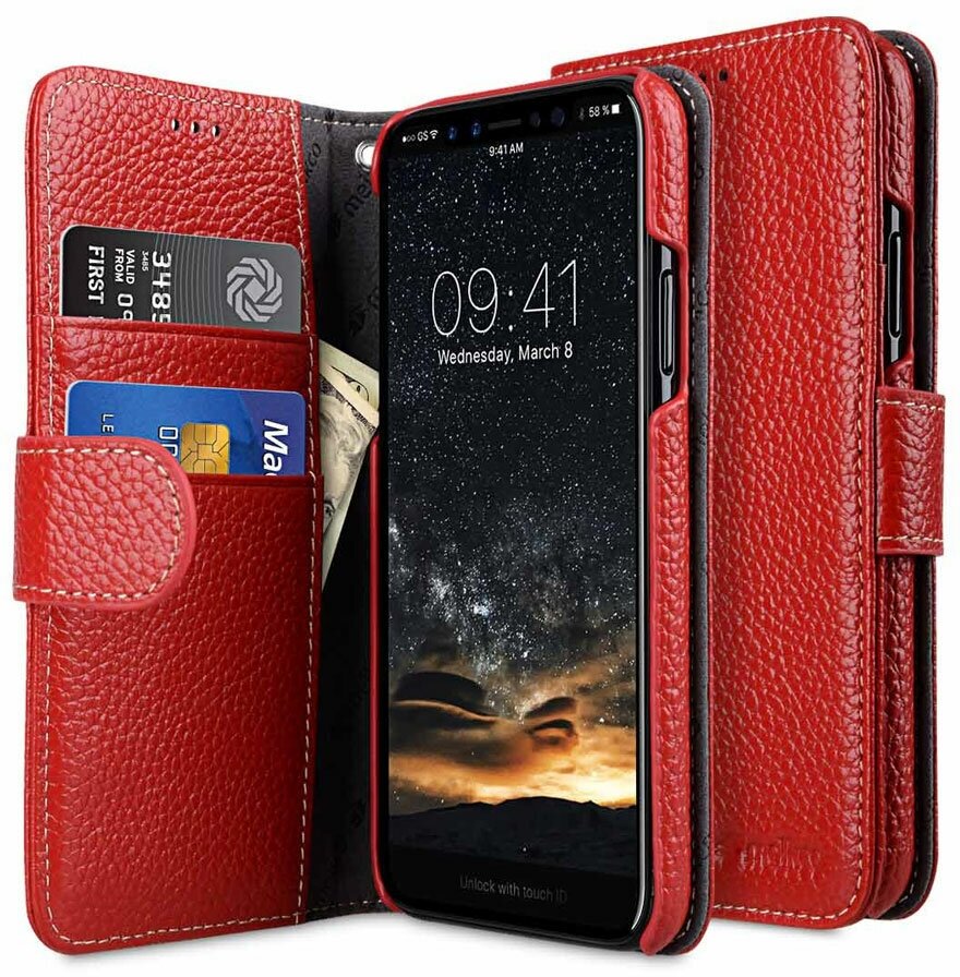 Кожаный чехол книжка Melkco для Apple iPhone X/XS - Wallet Book Type, красный