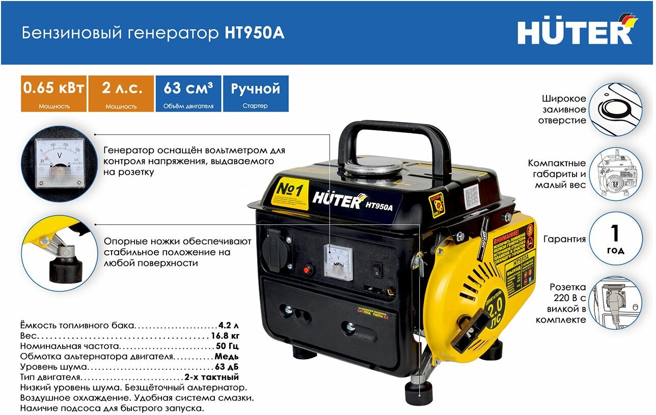 Электрический генератор и электростанция Huter HT950A