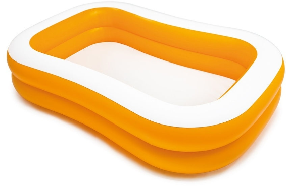 Бассейн cемейный Intex/надувной бассейн прямоугольный/бассейн с самоклеящейся заплаткой/оранжевый - фотография № 1