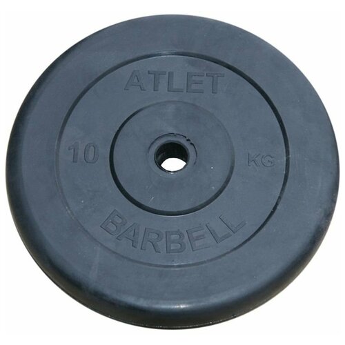 фото Диск atlet 26 мм, 10 кг, обрезиненный, черный mb barbell