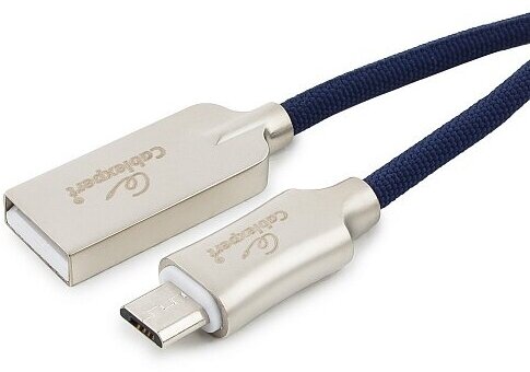 Кабель USB 2.0, AM/microB, серия Platinum, нейлоновая оплетка, длина 1,8 м, синий, Cablexpert