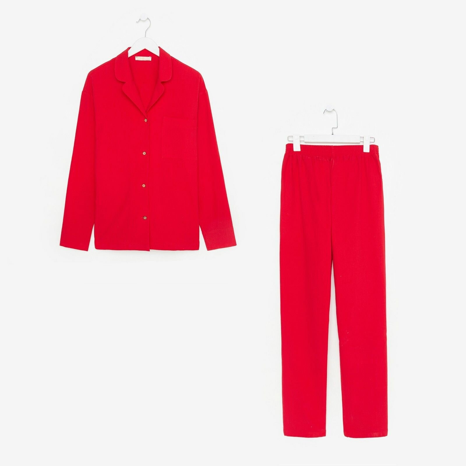 Пижама Kaftan, рубашка, брюки, длинный рукав, размер 52-54, красный - фотография № 1