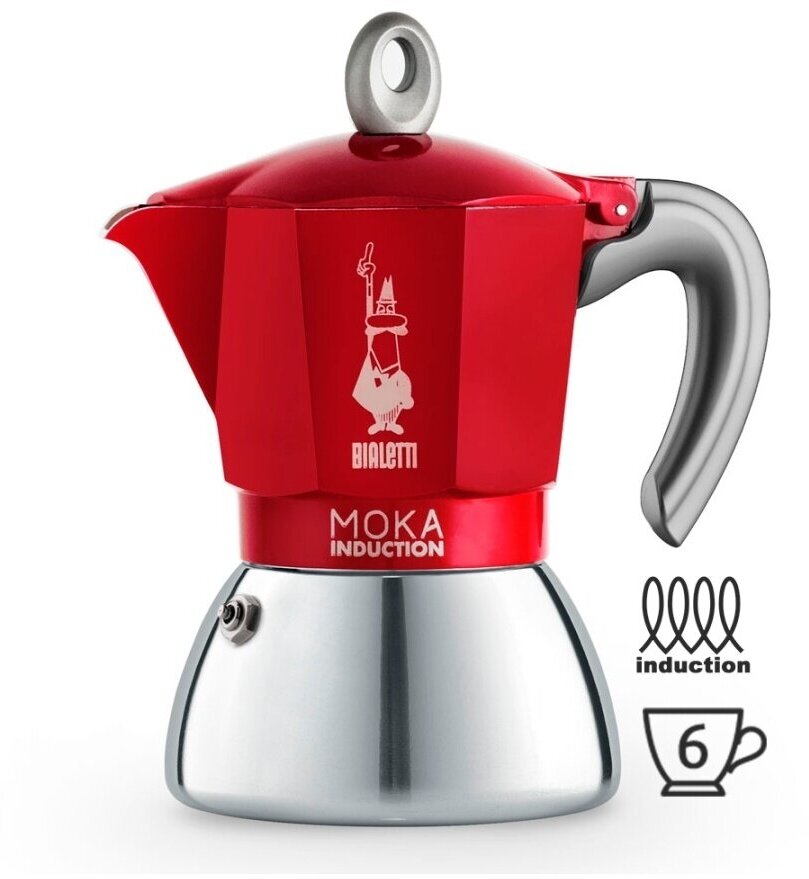 Гейзерная кофеварка Bialetti 6946 MOKA INDUCTION на 6 чашек красный