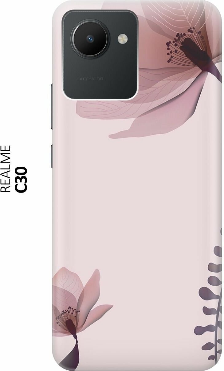 Силиконовый чехол Два цветка на розовом на realme C30 / Рилми С30