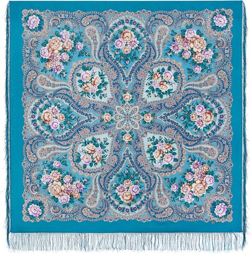 Платок Павловопосадская платочная мануфактура, 146х146 см, розовый, синий