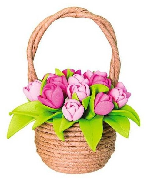 Топиарий Цветы из фоамирана Тюльпаны в корзинке