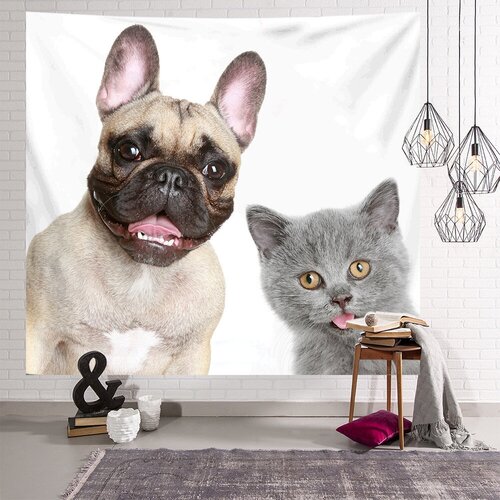 Панно на стену Собака и кот , тканевый постер 150*100 см