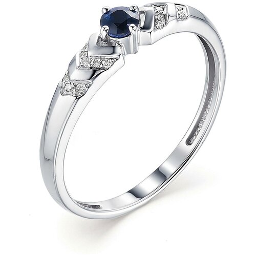 фото Алькор кольцо с сапфиром и бриллиантами из белого золота 13325-202, размер 18.5