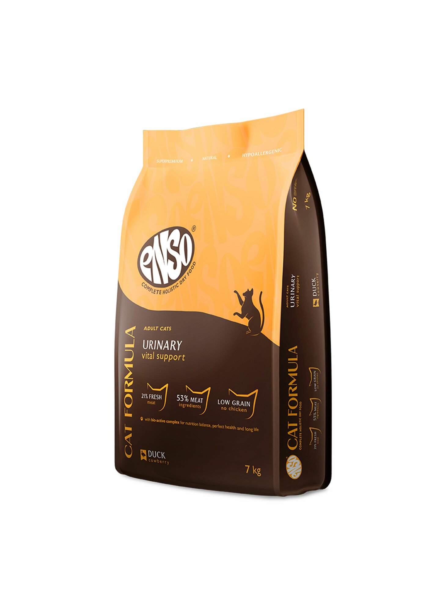 ENSO Cat formula Urinary сухой полнорационный корм, для взрослых кошек, для профилактики мочекаменной болезни, со свежей уткой с добавлением брусники 7 кг