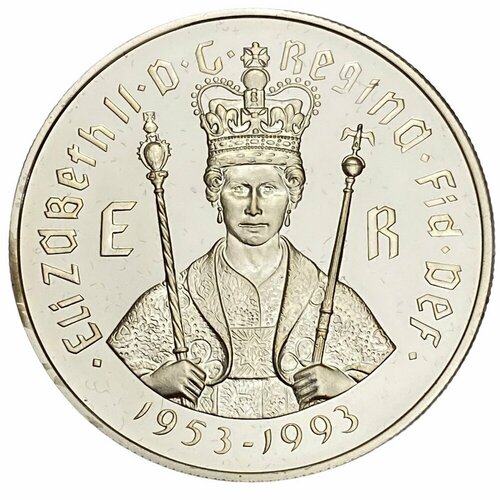 Ямайка 10 долларов 1993 г. (40 лет коронации Елизаветы II) клуб нумизмат монета 20 долларов тувалу 1993 года серебро 40 летие коронации королевы елизаветы ii