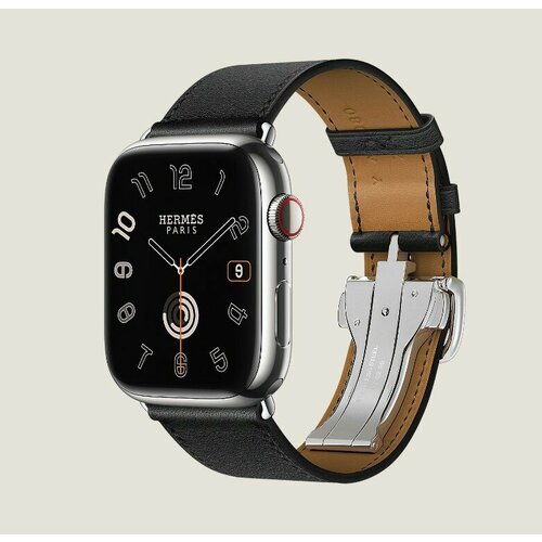 Часы Apple Watch Herms Series 9 GPS Cellular 45mm Silver Stainless Steel Case with Noir Swift Leather Single Tour Deployment Buckle 22770000₽
