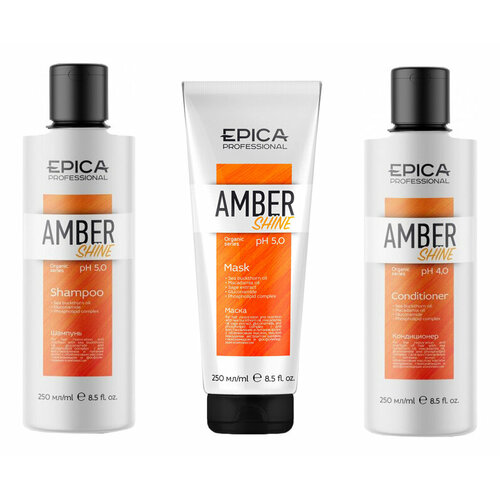 Набор для волос восстанавливающий Epica Professional Amber Shine Organic (шампунь 300мл, кондиционер 300мл, маска 250мл) 3 шт