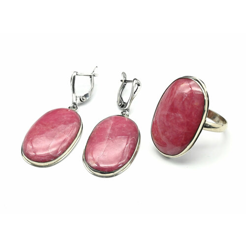 Комплект бижутерии Радуга Камня: кольцо, серьги, агат, размер кольца 19, розовый