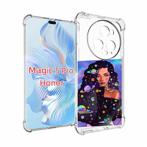 Чехол MyPads девушка-с-планетами-в-волосах женский для Honor Magic 5 Pro задняя-панель-накладка-бампер