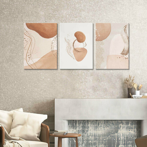 Картина интерьерная-акварель с золотом (3 модуля-общий размер 70х150)