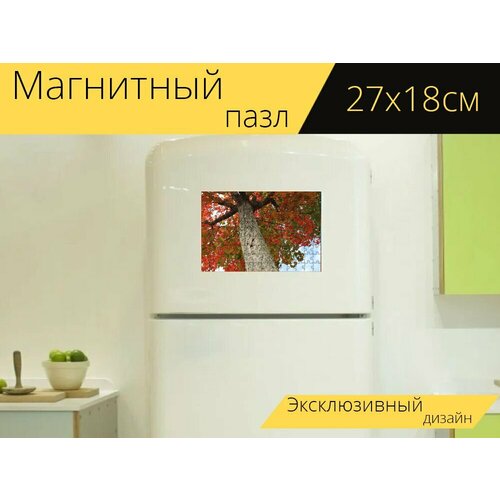 Магнитный пазл Дерево, падение, осень на холодильник 27 x 18 см. магнитный пазл осень желтый падение на холодильник 27 x 18 см