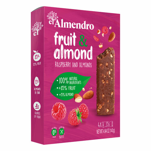 Фруктово-ореховый батончик El Almendro с миндалем и малиной коробка 140 гр