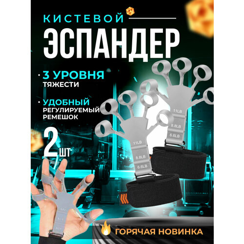 фото Эспандер кистевой 3 уровня, серый 2 шт протеос