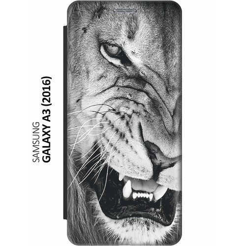 Чехол-книжка на Samsung Galaxy A3 (2016) / Самсунг А3 2016 c принтом Скалящийся лев черный