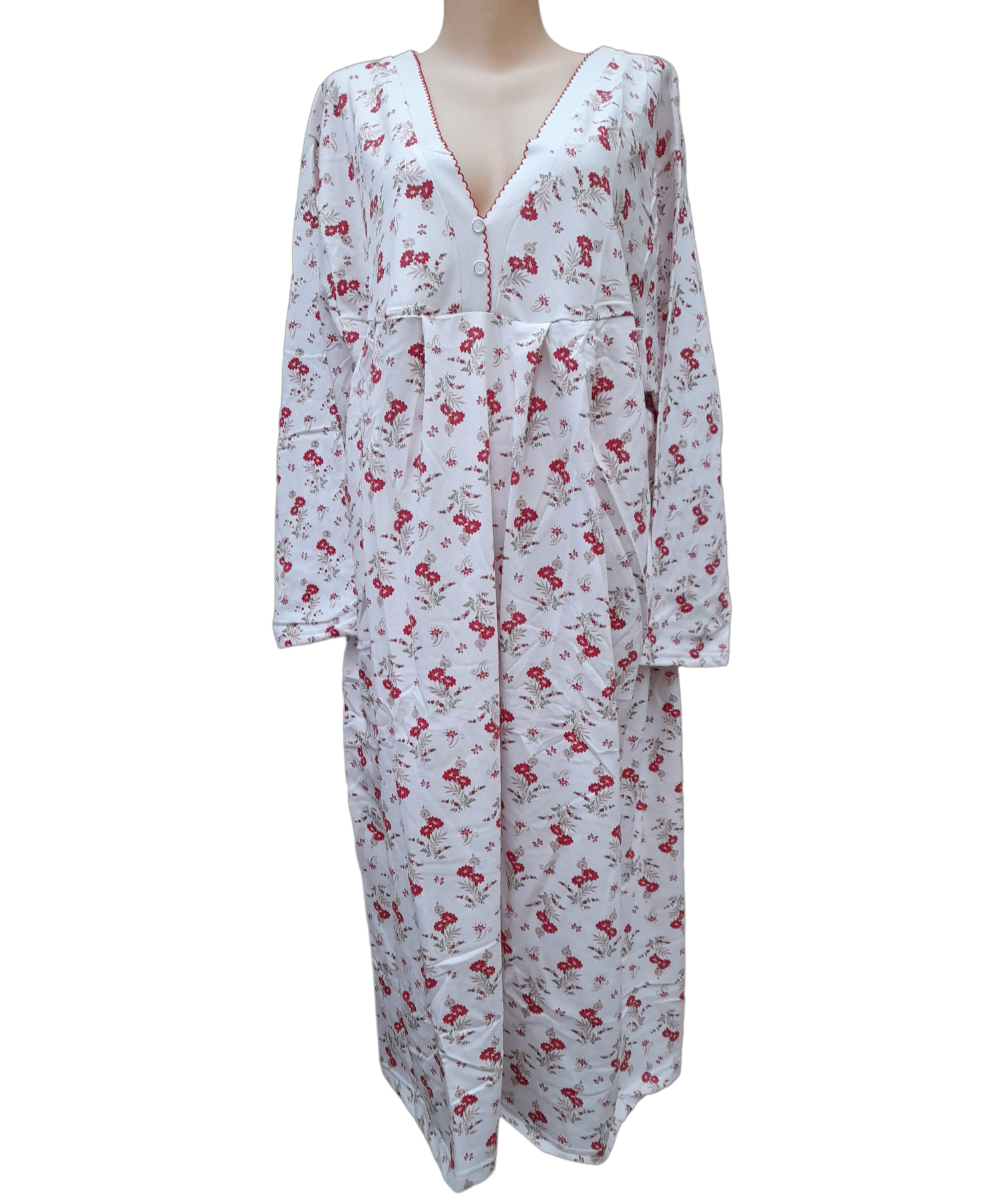 Ночная сорочка женская сейлан с начесом,красный/белый,56-58 размер - фотография № 1
