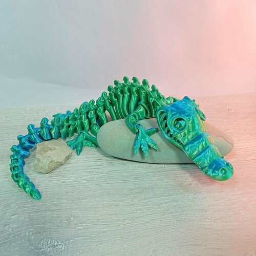 Веселый Крокодил-скелетон, гибкая шарнирная игрушка-антистресс 32 см, сине-зеленый