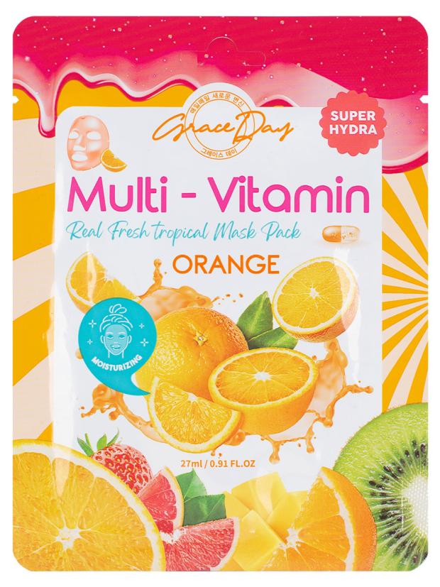Маска для лица Grace Day Multi-Vitamin Real Fresh Tropical Mask Pack Orange с экстрактом апельсина тканевая, 27 мл - фото №1