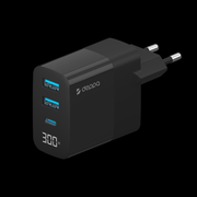 Сетевое зарядное устройство Deppa USB-A + USB-C, PD, QC 3.0, 30 Вт, дисплей, черный