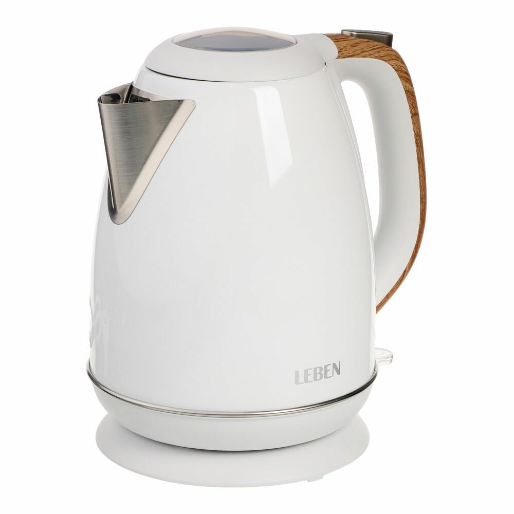 фото Чайник электрический 1, 7 л, белый металл, ручка под дерево