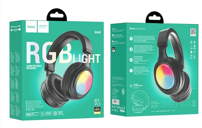 Стереонаушники Bluetooth полноразмерные Hoco W48 RGB черные