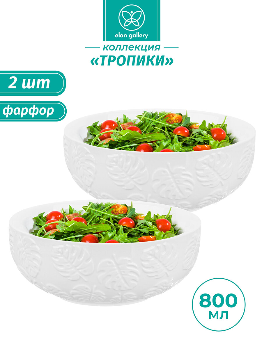 Набор 2-х салатников по 800 мл Elan Gallery Тропики, 16,5*16,5*6 см
