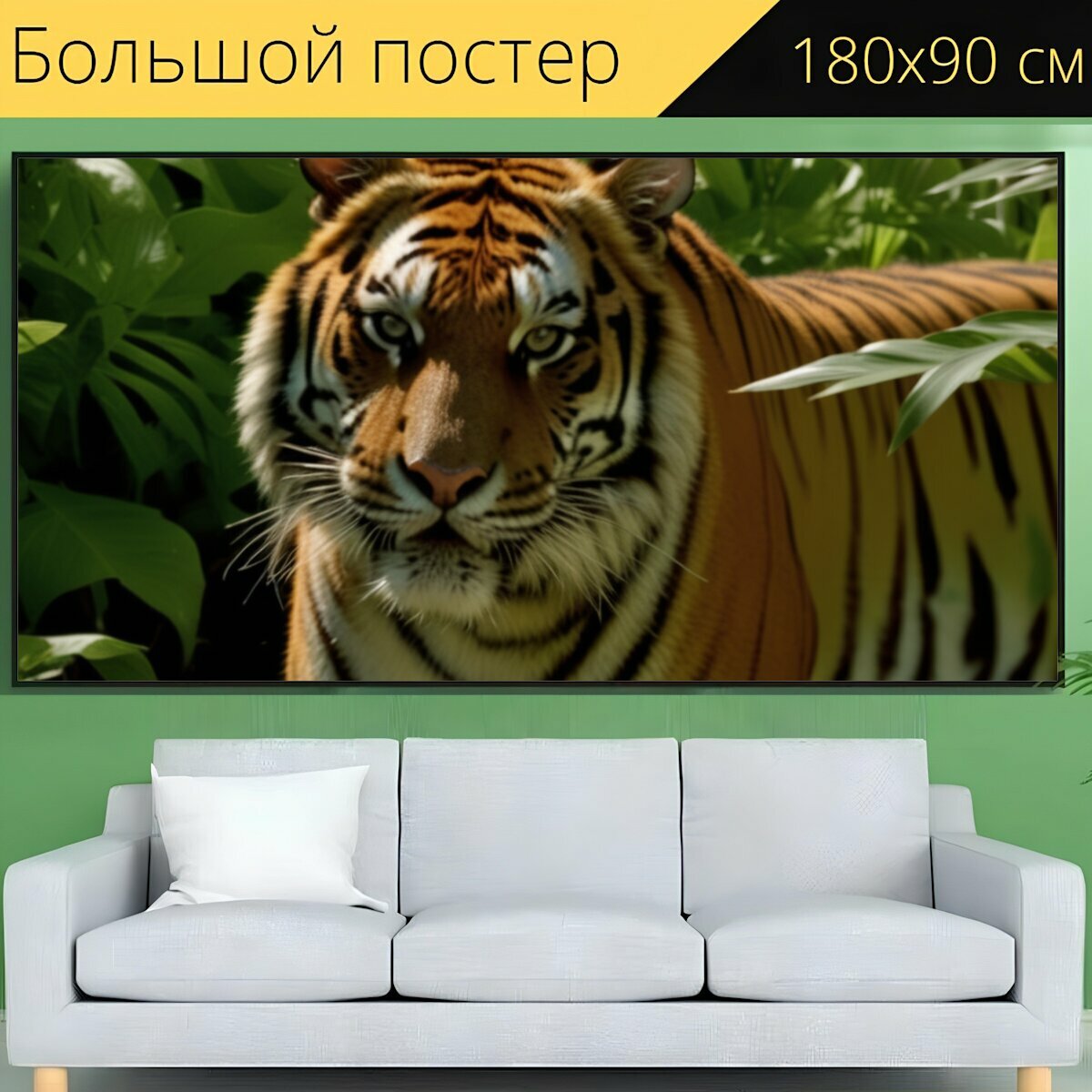 Большой постер любителям природы "Животные, тигр, полосатый" 180 x 90 см. для интерьера на стену