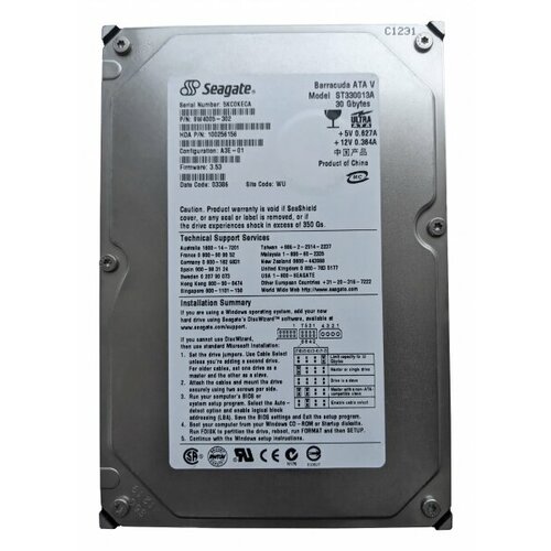 Жесткий Диск Seagate ST330013A 30Gb 7200 IDE 35 HDD 2810₽