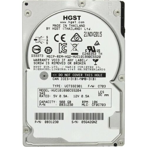 Жесткий диск HGST 0B31230 900Gb 10520 SAS 2,5 HDD