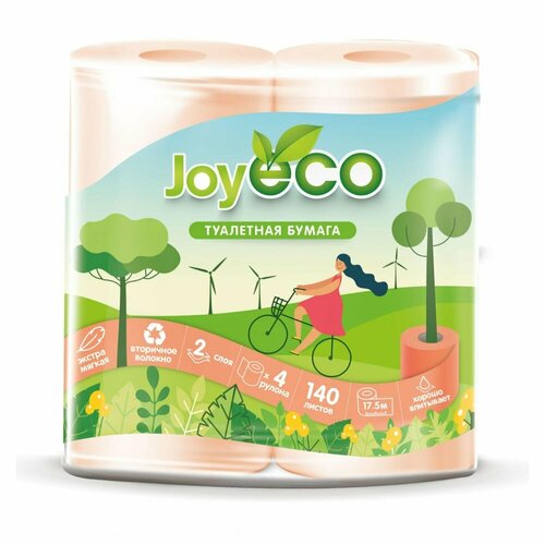 Туалетная бумага JOY ECO, 2сл, 4рул, персиковая