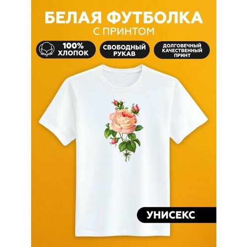 Футболка цветы роза акварель винтаж flowers, размер M, белый роза винтаж нирп