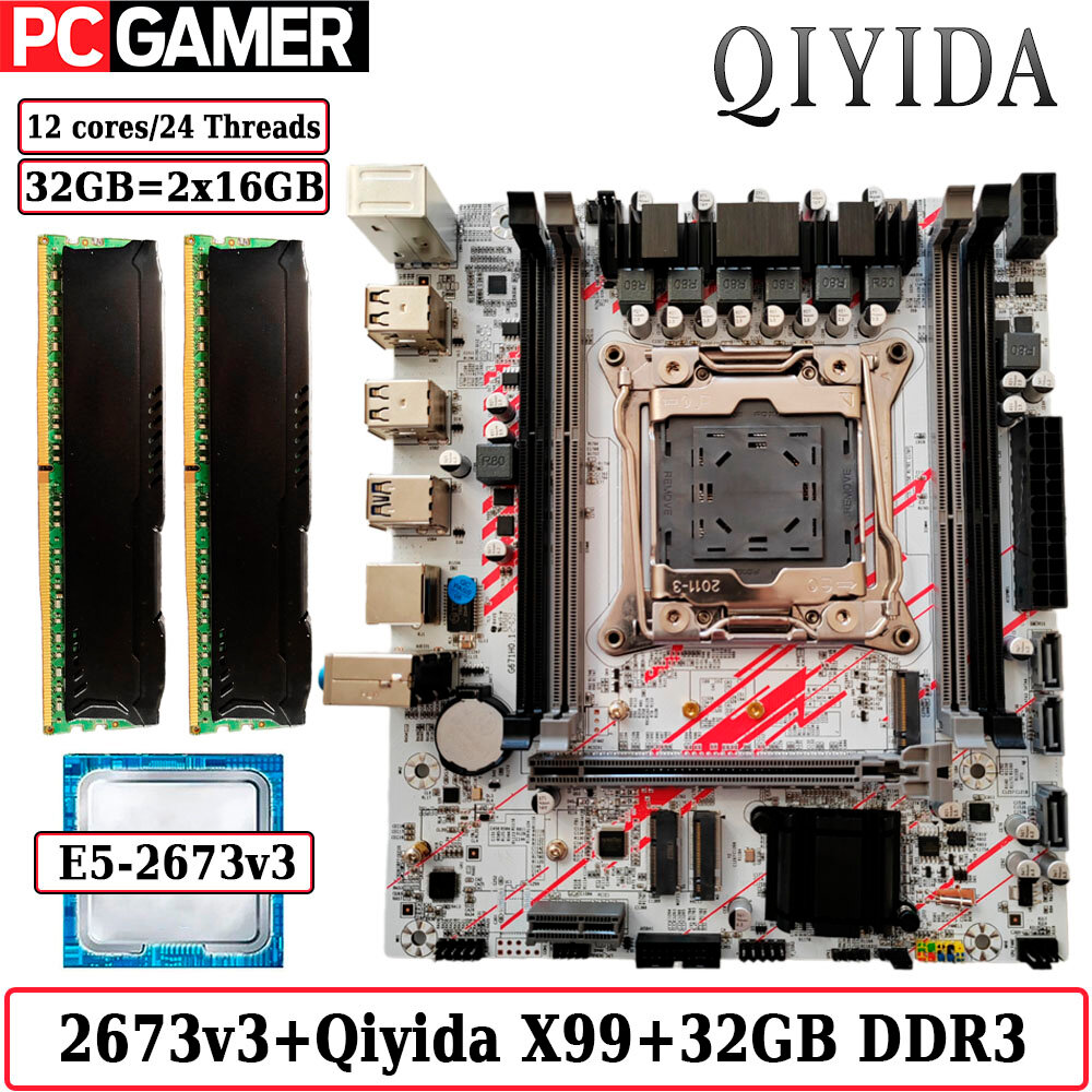 Комплект материнская плата Qiyida X99 + Xeon 2673V3 + 32GB DDR3 ECC Black