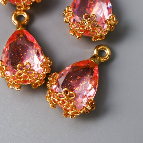 Декор для творчества пластик Капля с золотыми цветочками розовый кристалл 2х12 см 4шт 364₽