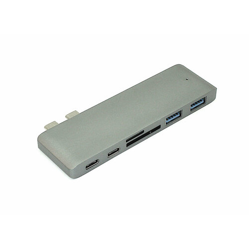 адаптер сдвоенный type c на usb 3 0x2 type cx2 sd tf для ноутбука apple macbook серебристый Адаптер сдвоенный Type C на USB 3.0*2 + Type C* 2 + SD/TF для MacBook