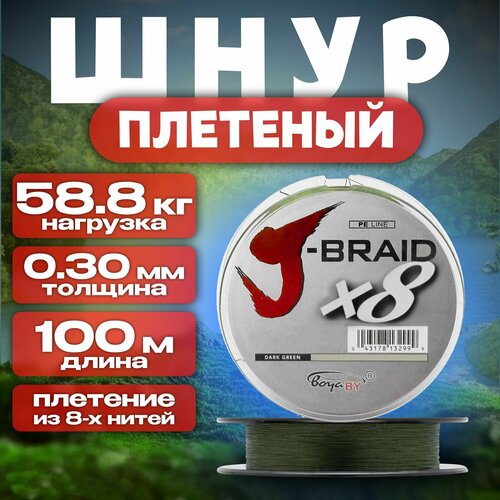 Плетеный шнур KAMA J-Braid х8 STRONG 100м 0.30мм зелёный